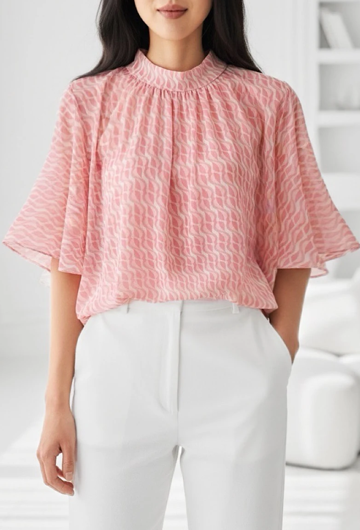 ESBSSSPTPB Italian OS Soft Pink Textured Pattern Blouse