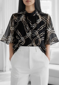 ESBSSBBALB Italian OS Black Beige Abstract Line Blouse