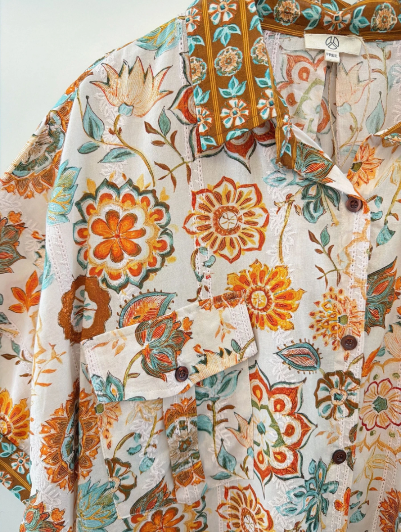YOMDFOR Indian OS Orange Floral Maxi Shirtdress