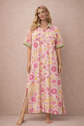 YOMDFPK Indian OS Pink Floral Maxi Shirtdress