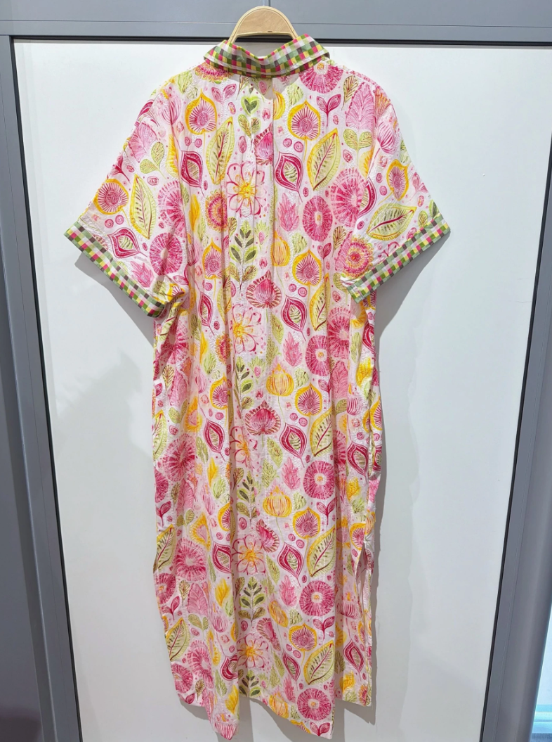 YOMDFPK Indian OS Pink Floral Maxi Shirtdress
