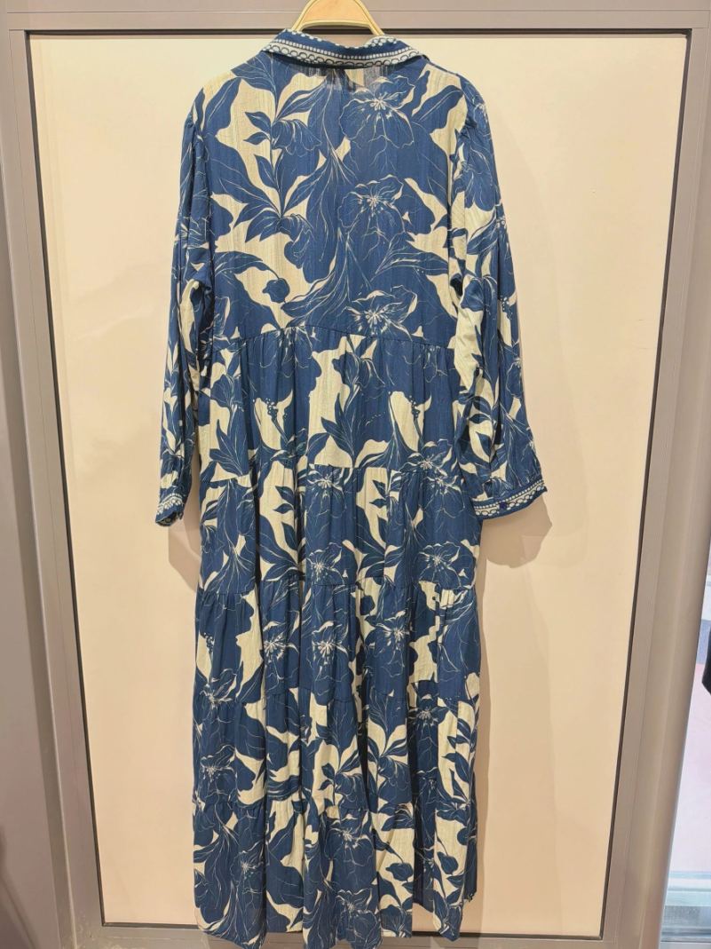 YOMDFBLT Indian OS Blue Floral Tiered Maxi Dress