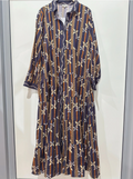 YOMDFNAST Indian OS Navy Stripe Floral Tiered Maxi