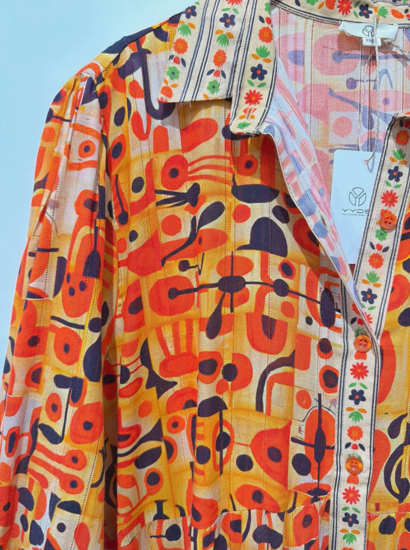 YOMDOATM Indian OS Orange Abstract Tiered Maxi Dress