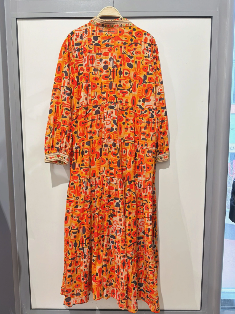 YOMDOATM Indian OS Orange Abstract Tiered Maxi Dress