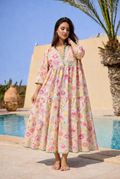 YOMDPFVN Indian OS Pink Floral V-Neck Tiered Maxi Dress
