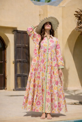 YOMDPYT Indian OS Pink Yellow Tiered Maxi Shirtdress