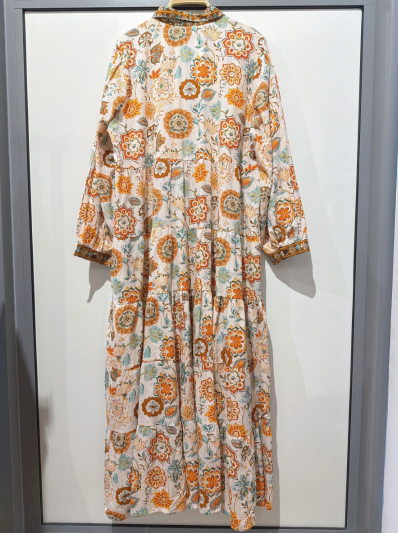YOMDOMT Indian OS Orange Medallion Tiered Maxi Dress