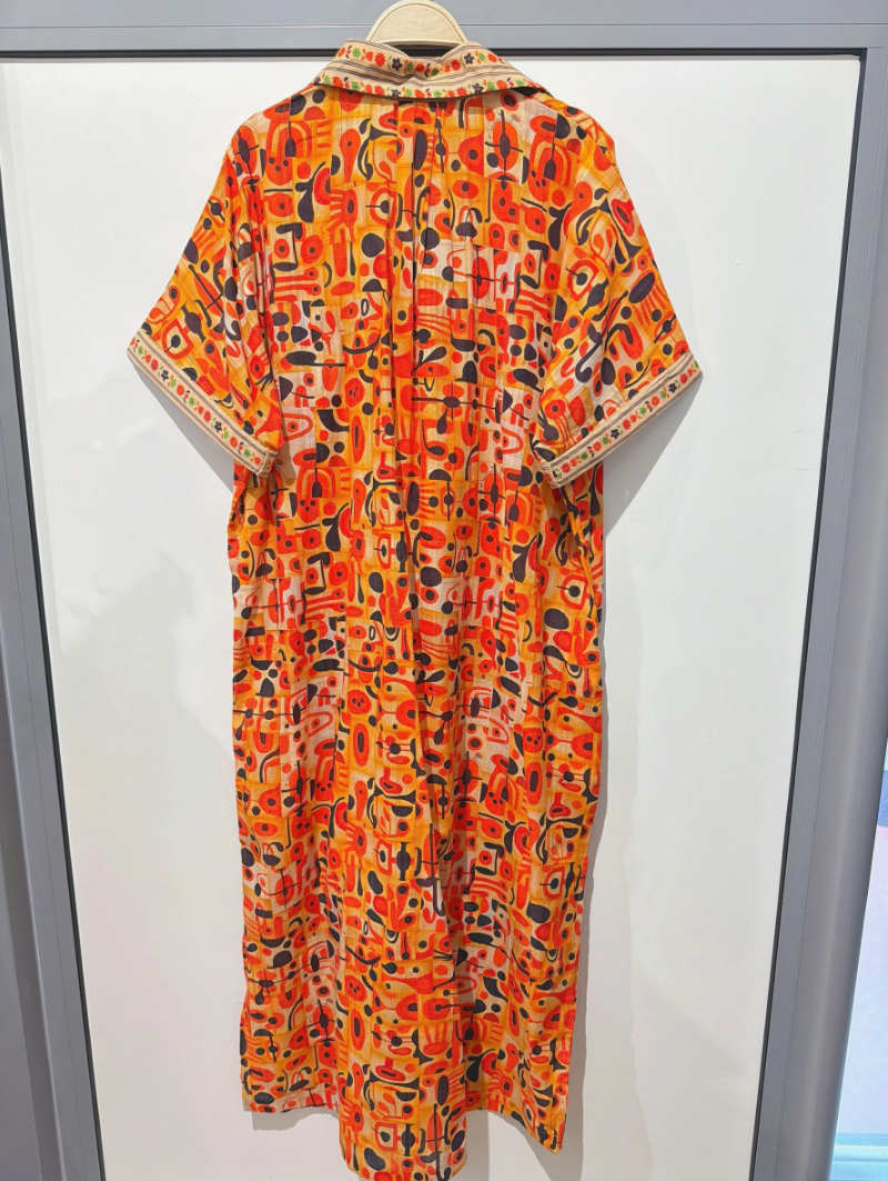 YOMDORABP Indian OS Orange Abstract Pocket Shirtdress