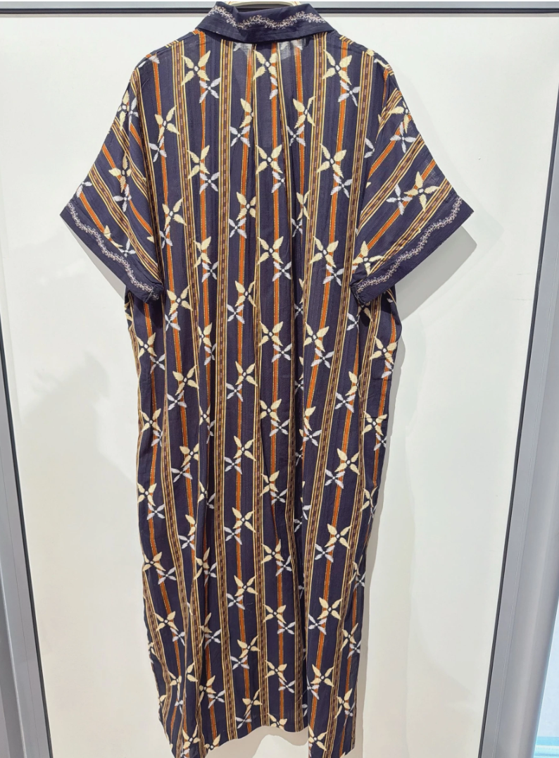 YOMDNSFPS Indian OS Navy Stripe Four-Petal Shirtdress