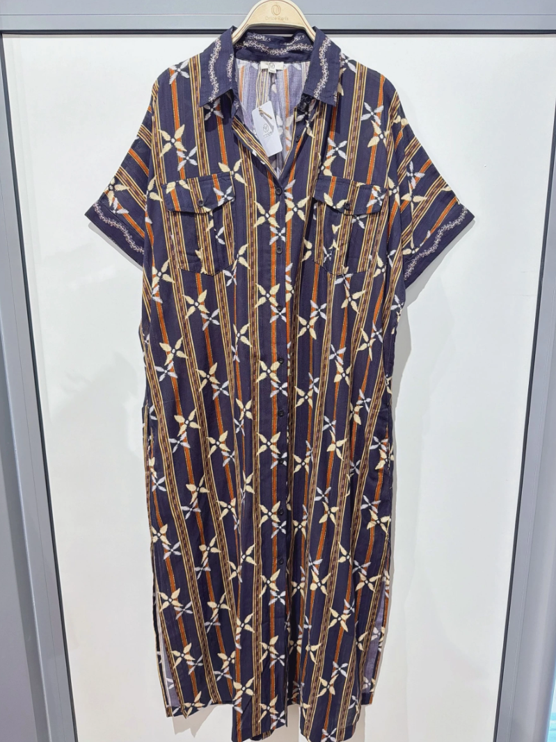 YOMDNSFPS Indian OS Navy Stripe Four-Petal Shirtdress