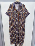 YOMDNSFPS Indian OS Navy Stripe Four-Petal Shirtdress