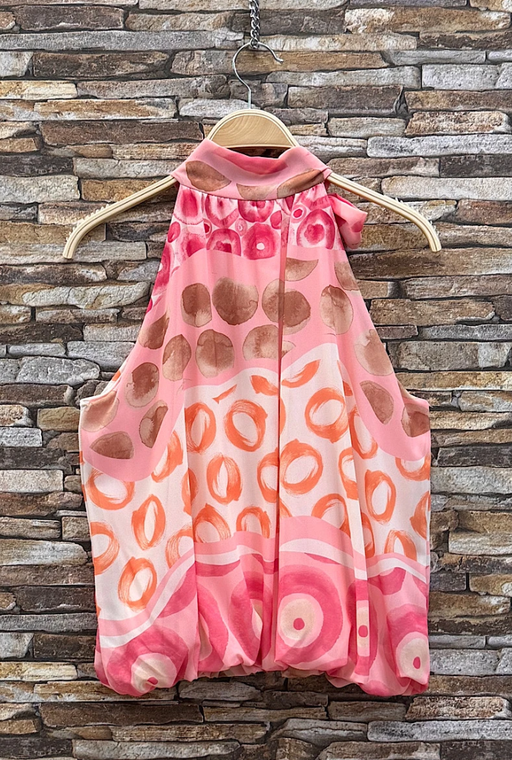 ESBLSLPCB Italian OS Pink Circle Bow Halter Blouse