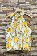ESBLSLLEM Italian OS Lemon Print Bow Halter Blouse