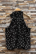 ESBLSBKPKD Italian OS Black Polka Dot Bow Halter Blouse