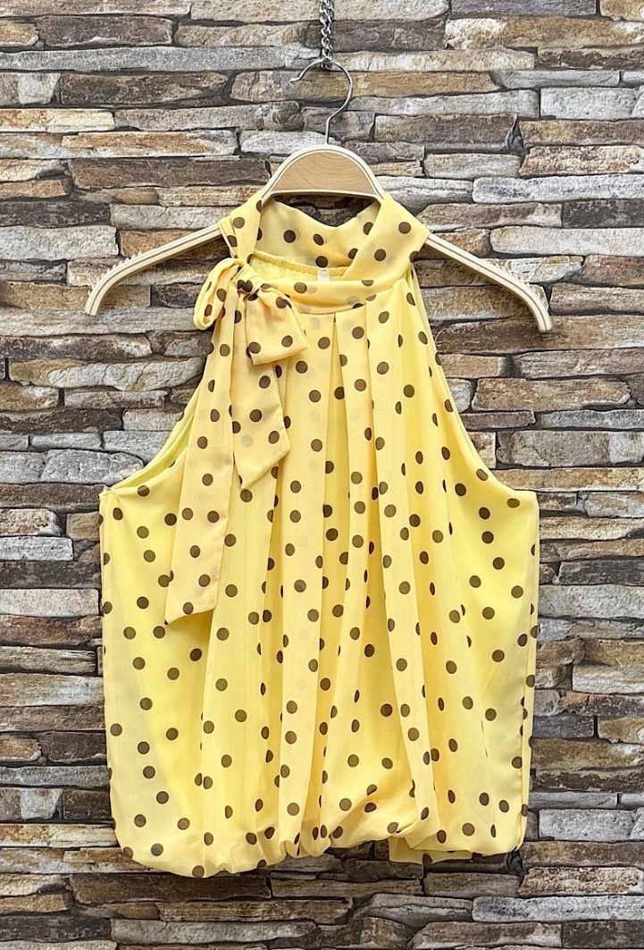 ESBLSYLWPDB Italian OS Yellow Polka Dot Bow Halter Blouse