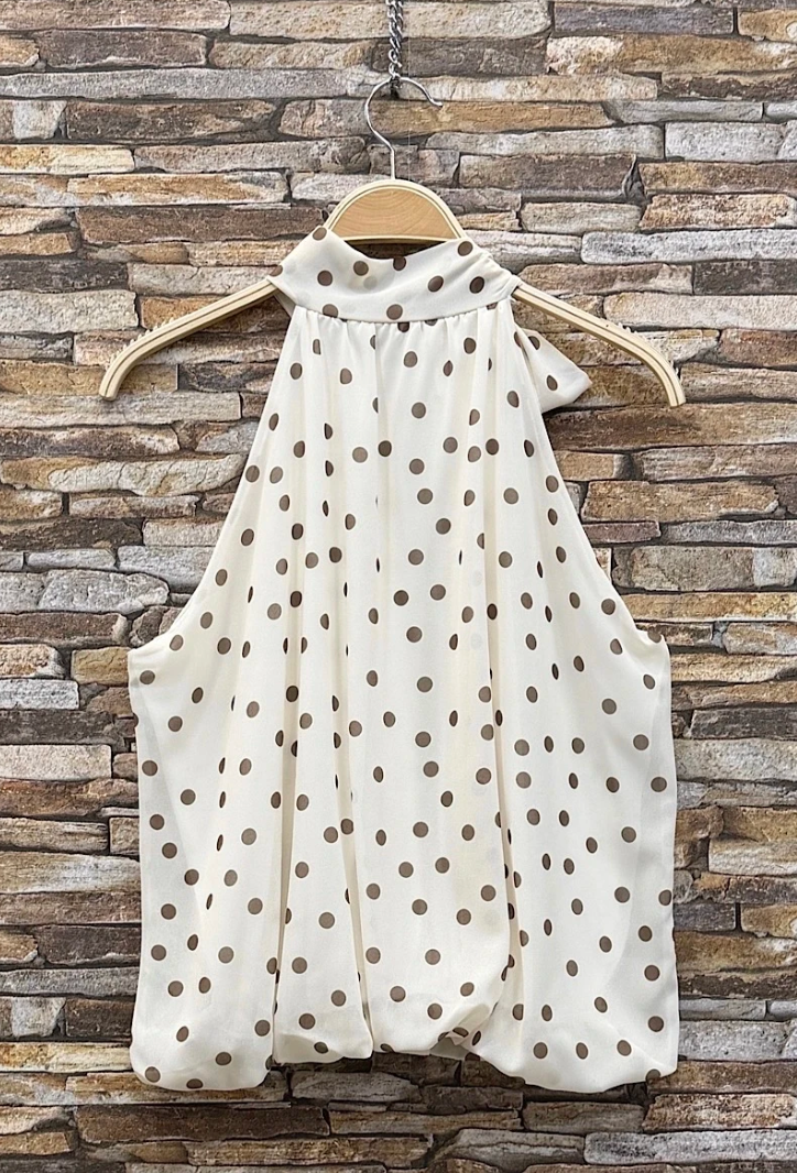 ESBLSIYTPDH Italian OS Ivory Taupe Polka Dot Halter Blouse