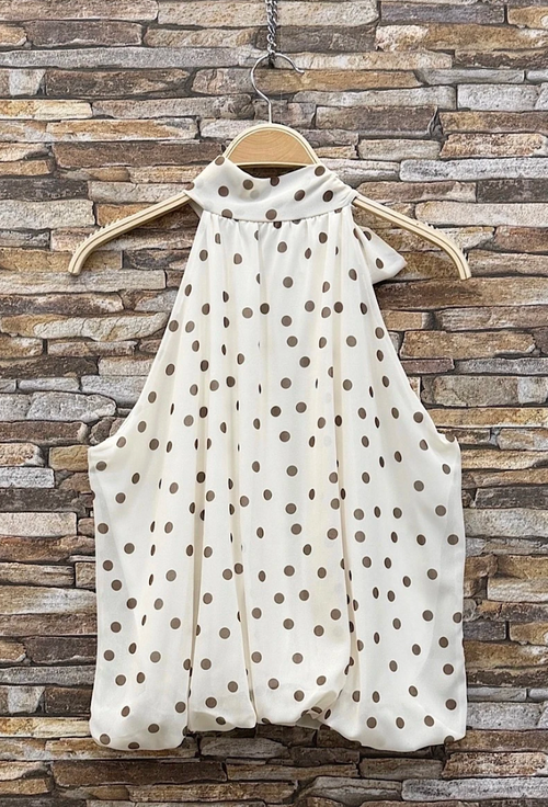 ESBLSIYTPDH Italian OS Ivory Taupe Polka Dot Halter Blouse