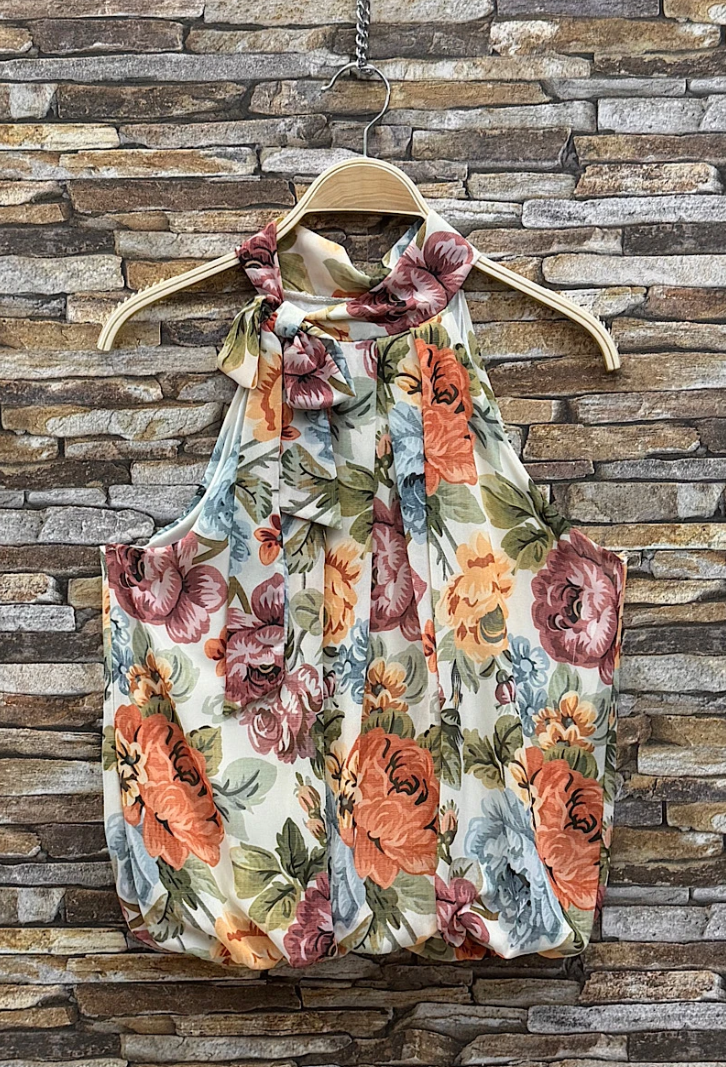 ESBLSVTGRB Italian OS Vintage Rose Bow Halter Blouse