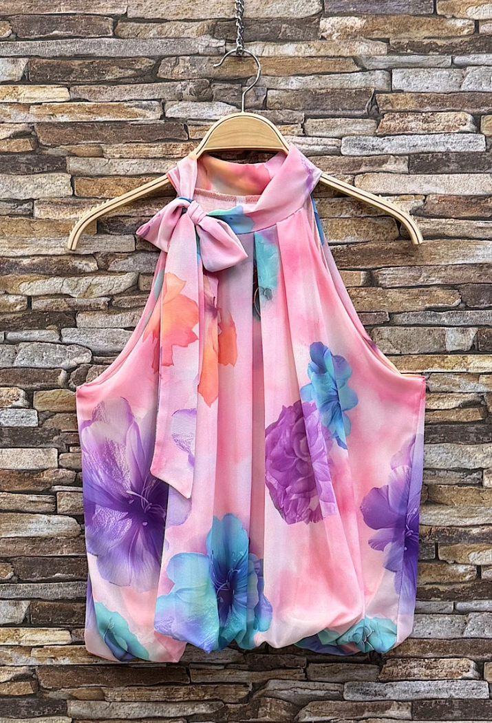 ESBLSPPUW Italian OS Pink Purple Watercolour Halter Blouse
