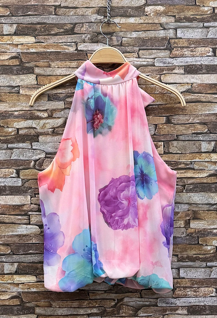 ESBLSPPUW Italian OS Pink Purple Watercolour Halter Blouse