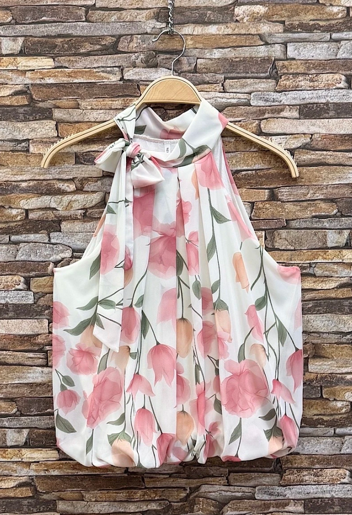 ESBLSPKPEA Italian OS Pink Peach Tulip Stem Halter Blouse
