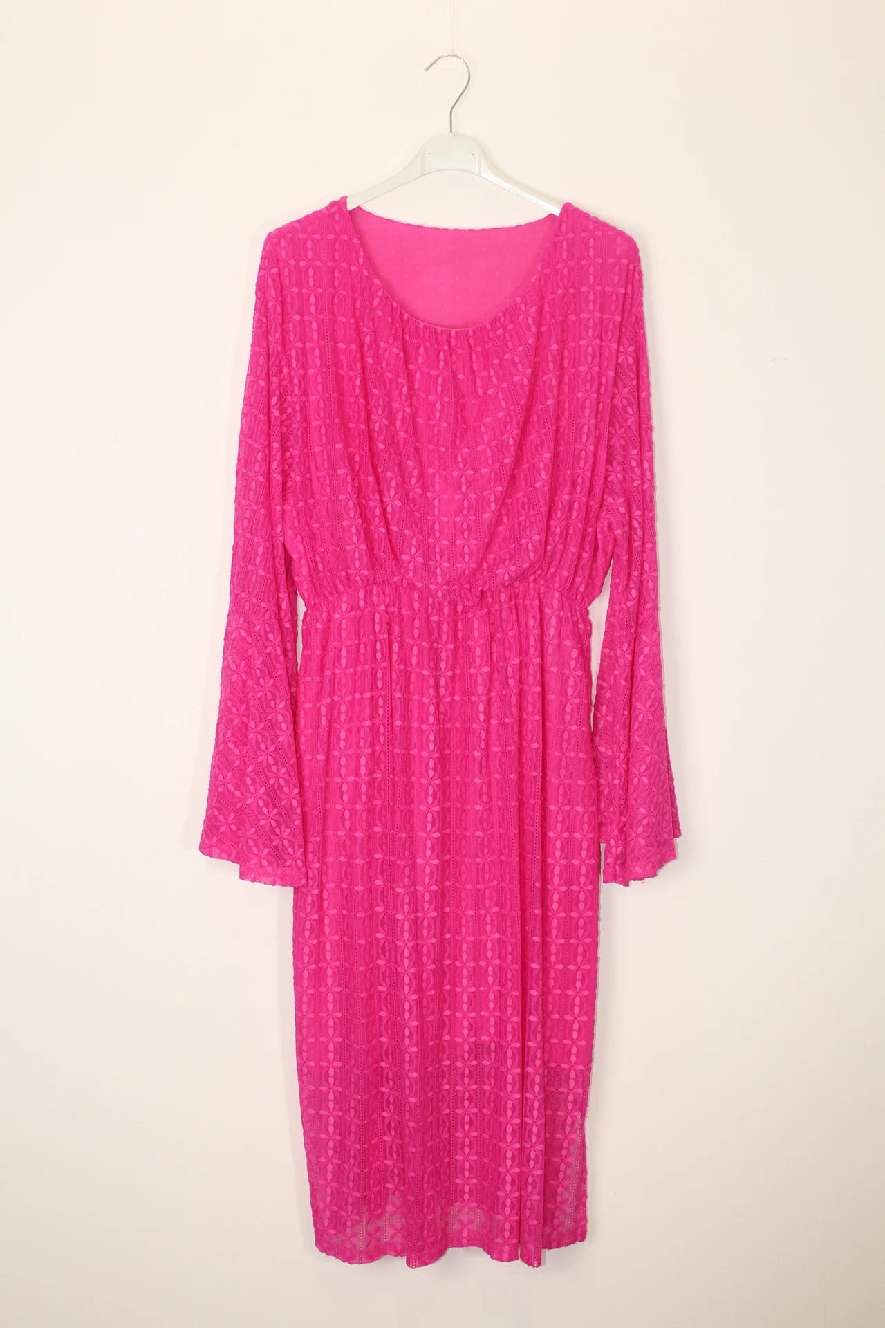 TDLSM Lace Flared-Sleeve Midi Dress — Fuchsia