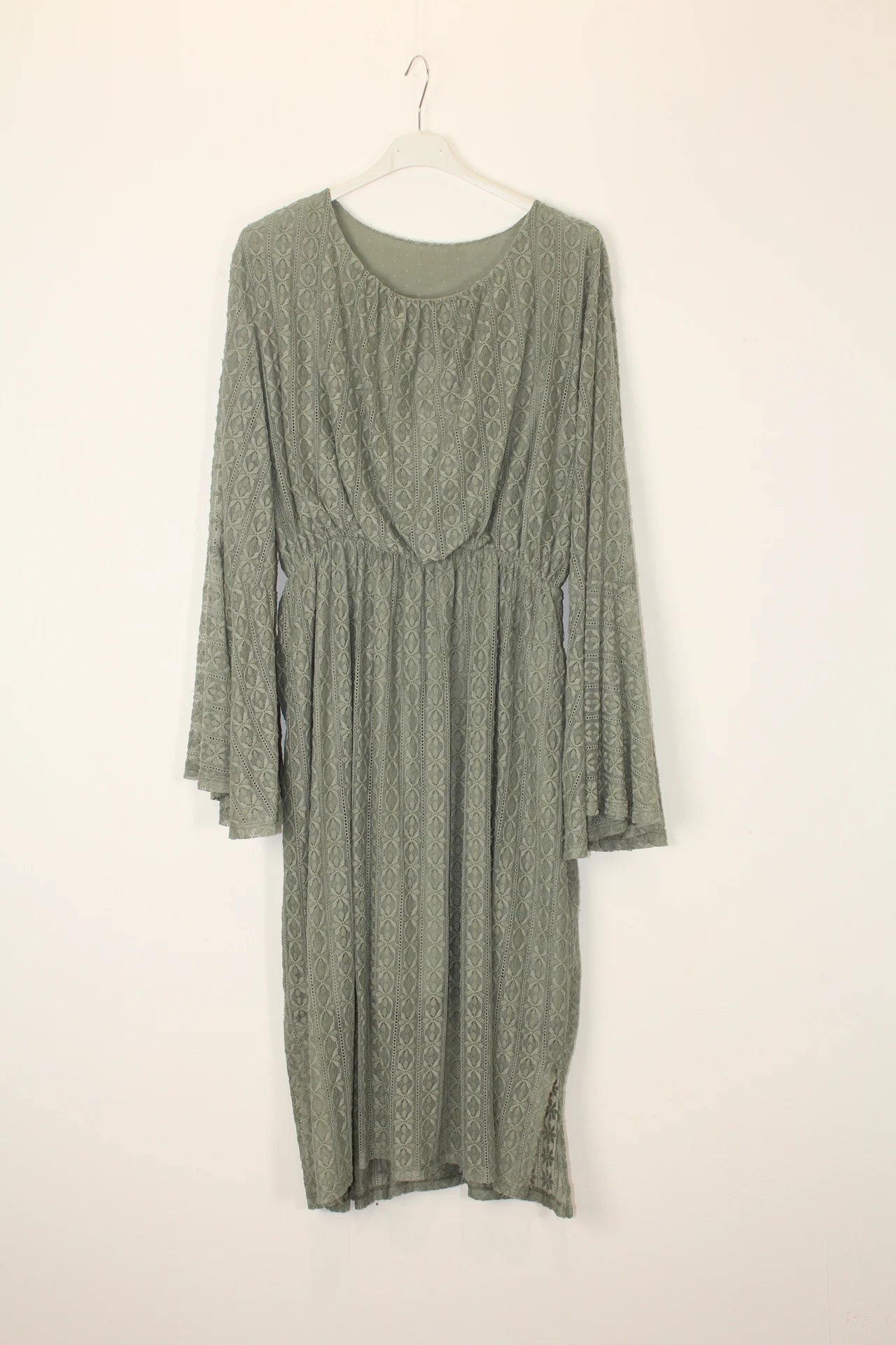 TDLSM Lace Flared-Sleeve Midi Dress — Olive