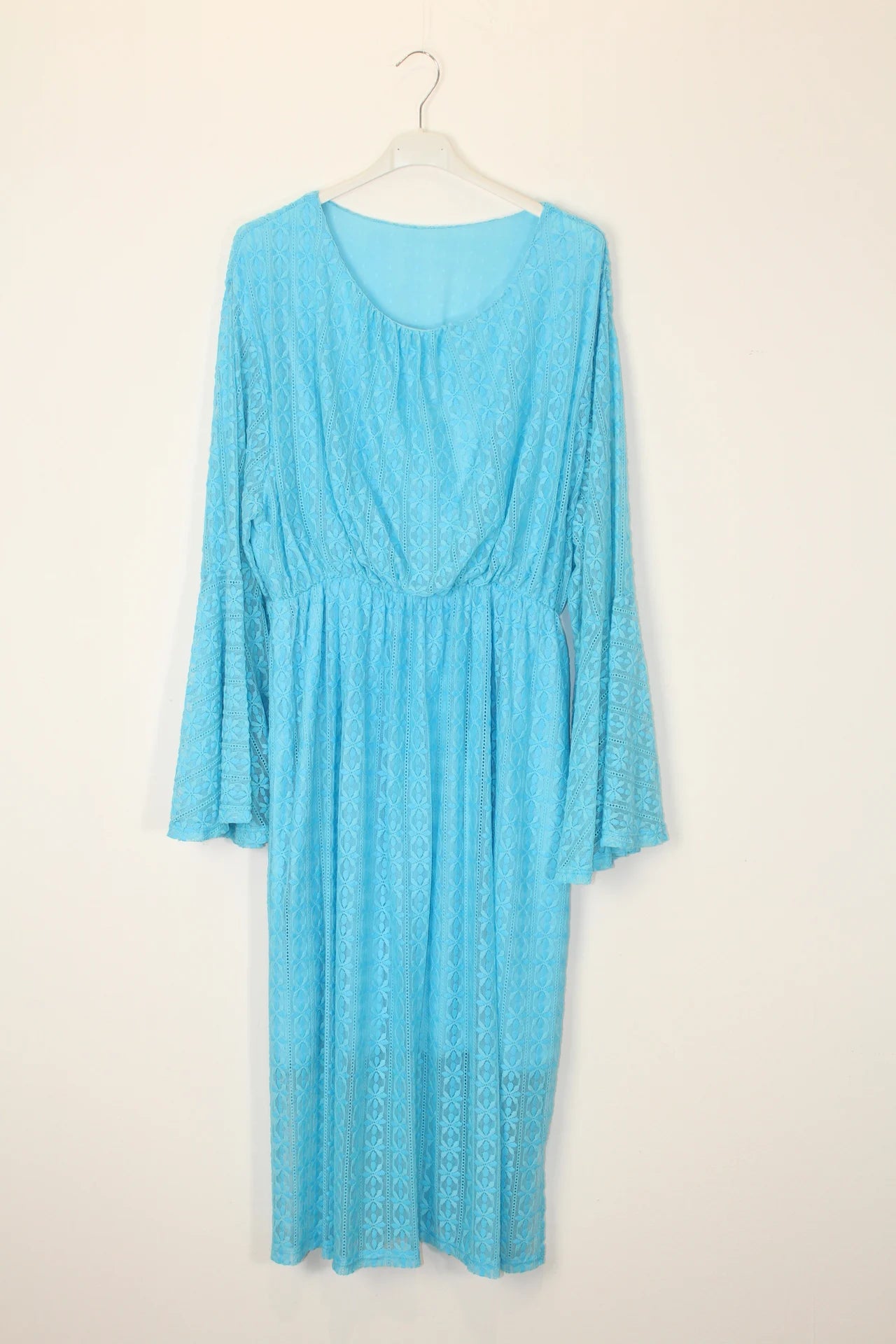 TDLSM Lace Flared-Sleeve Midi Dress — Sky Blue