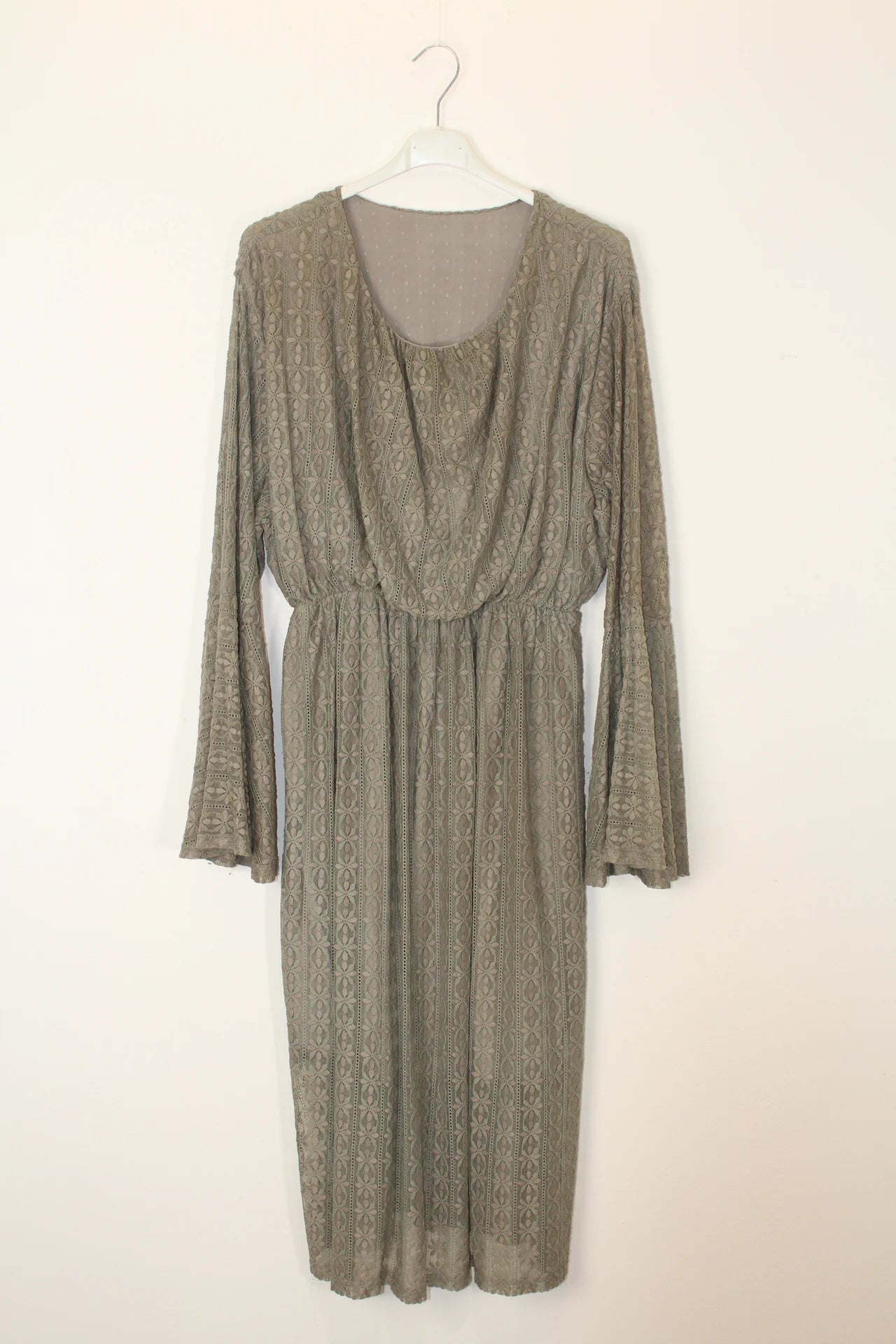TDLSM Lace Flared-Sleeve Midi Dress — Taupe