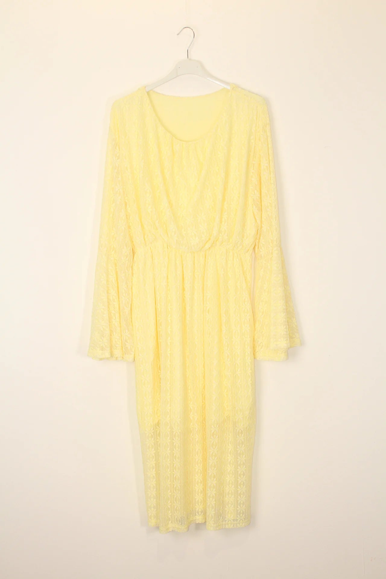TDLSM Lace Flared-Sleeve Midi Dress — Yellow
