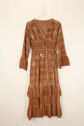 TDSQM Sequin Embroidered Maxi Dress — Brown