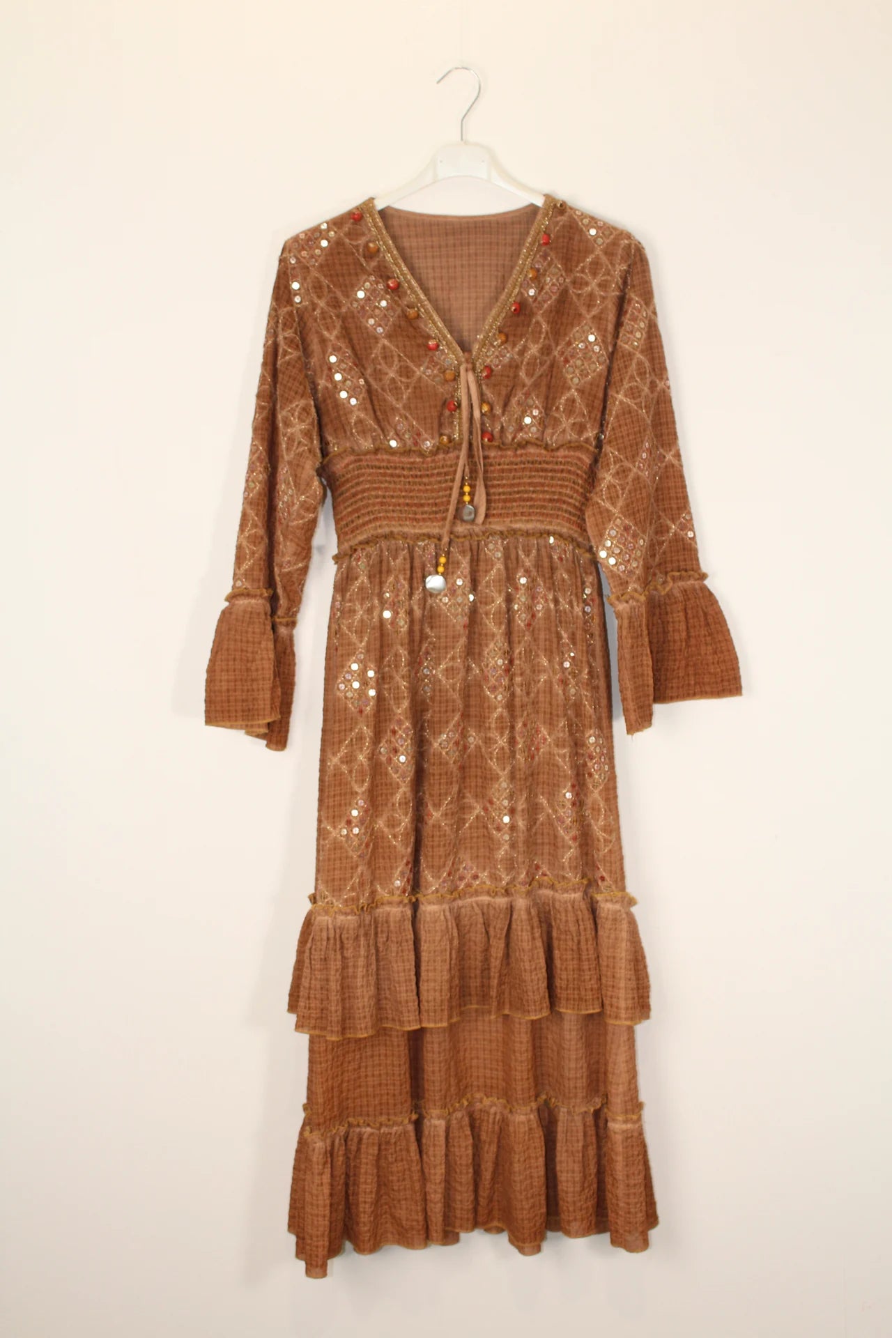 TDSQM Sequin Embroidered Maxi Dress — Brown
