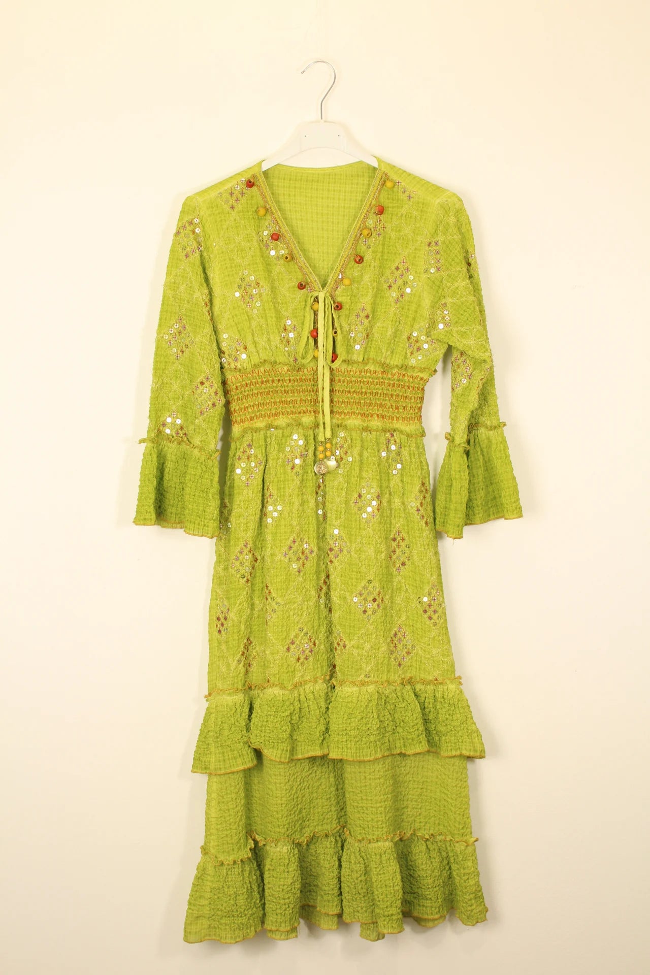 TDSQM Sequin Embroidered Maxi Dress — Lime Green