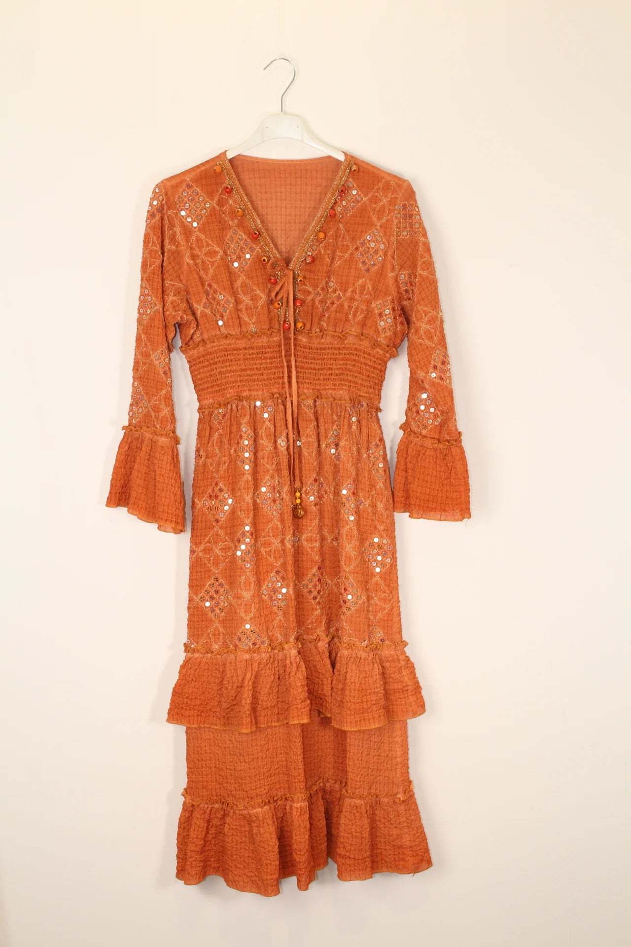 TDSQM Sequin Embroidered Maxi Dress — Orange
