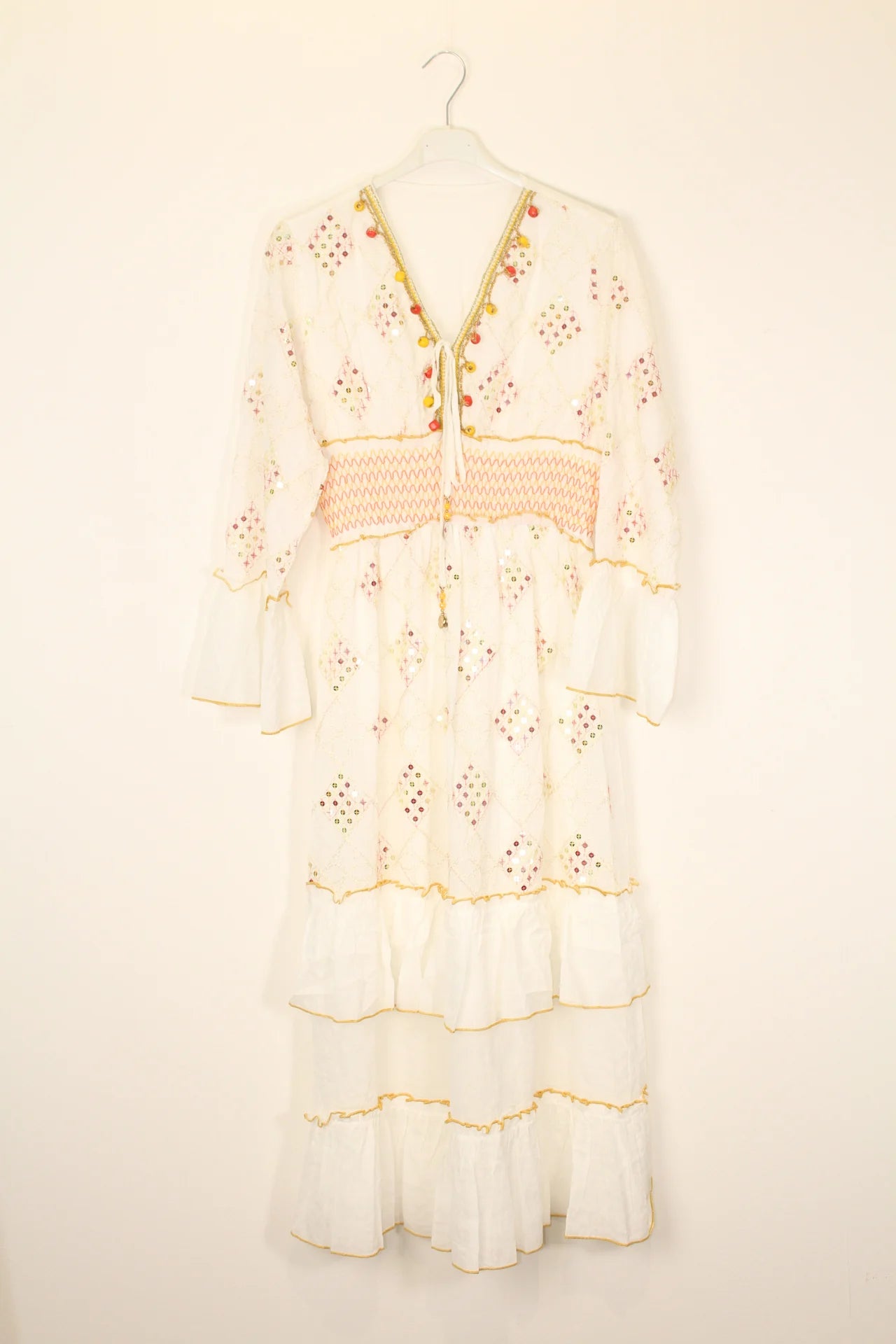 TDSQM Sequin Embroidered Maxi Dress — White