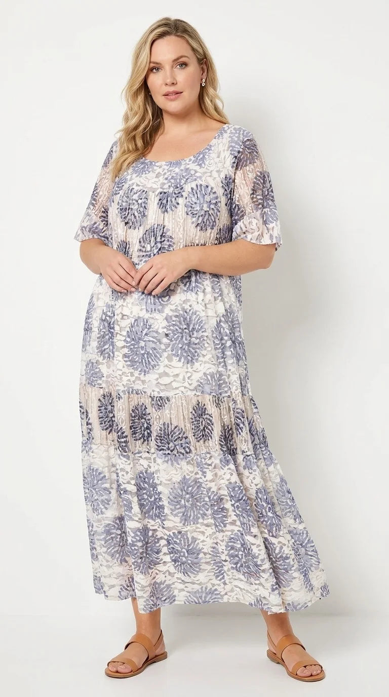TDTPM Tropical Print Maxi Dress — Dark Blue