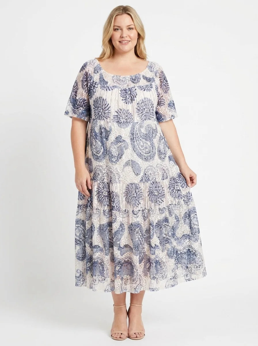 TDTPM Tropical Print Maxi Dress — Navy