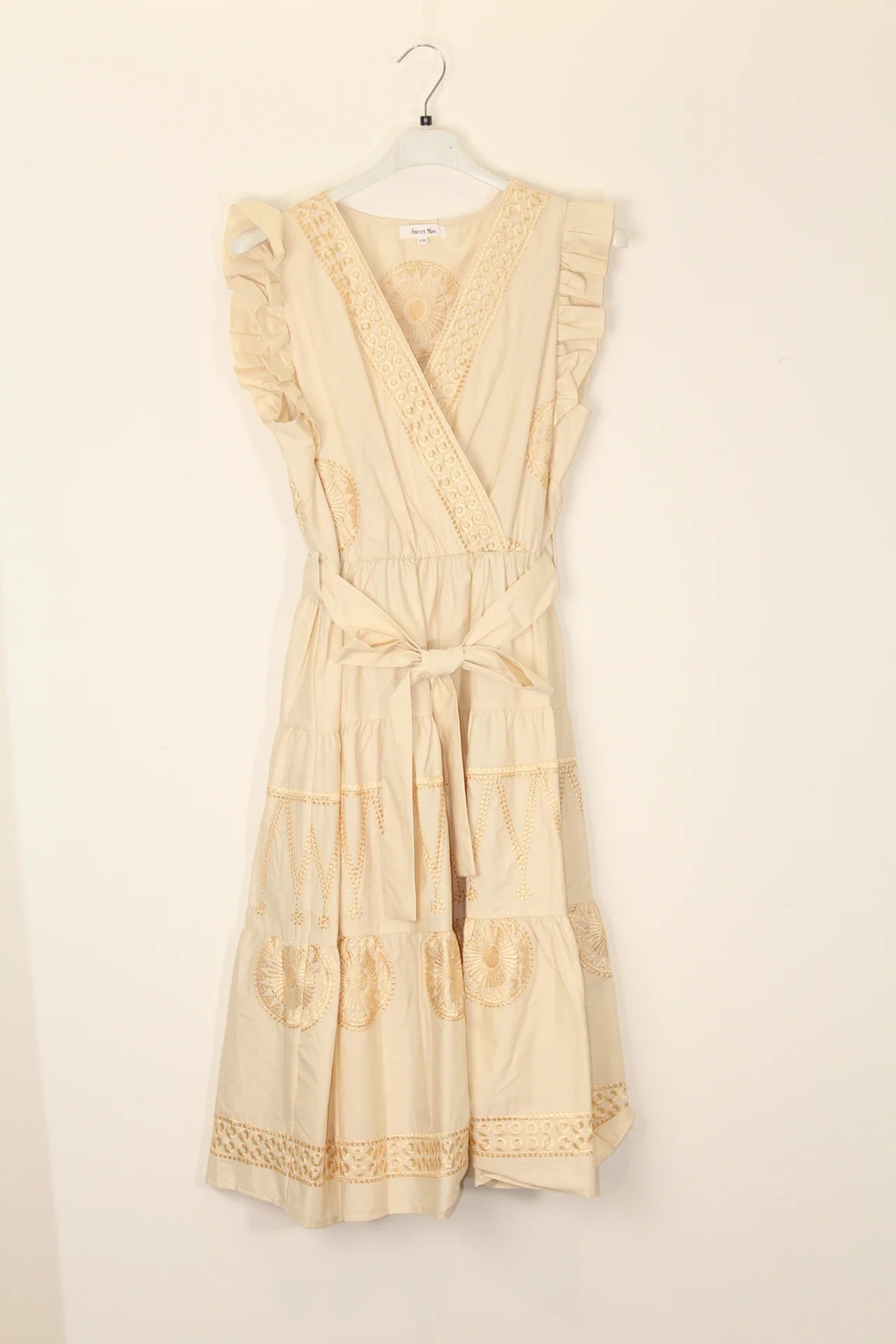 TDWPE Wrap Eyelet Midi Dress — Beige