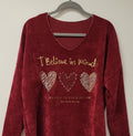 VEL1 Burgundy Miracle Hearts Printed Sweater