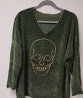 VEL3 Green Gold Skull Printed Sweater