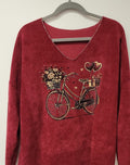 VEL6 Burgundy Bicycle Printed Sweater