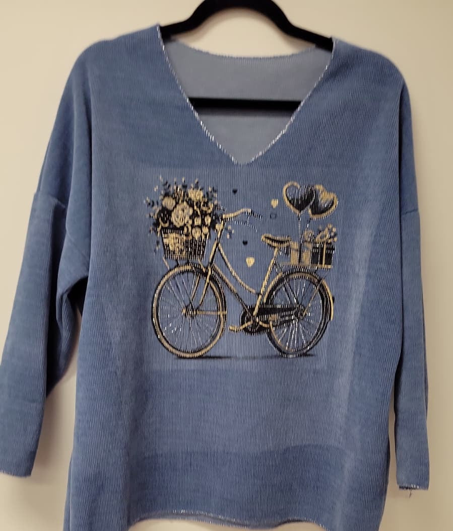 VEL7 Blue Bicycle Printed Sweater