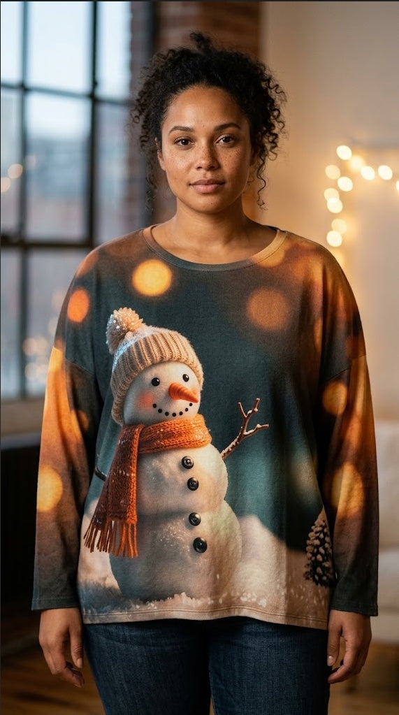 VI335 Multicolor Cosy Christmas Snowman Printed Sweater - model photo