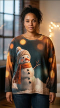 VI335 Multicolor Cosy Christmas Snowman Printed Sweater - model photo