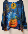 VI650 Blue Halloween Ghost Printed Sweater