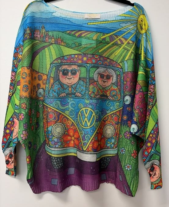 VI656 Multicolor Hippie Van Printed Sweater