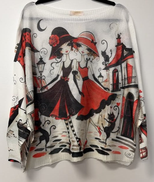 VI657 White Elegant Ladies Printed Sweater