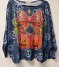 VI659 Blue Halloween Pumpkin Printed Sweater
