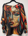 VI661 Multicolor Abstract Face Printed Sweater